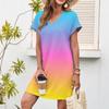 Women's Casual Fashion Sexy V-Neck Cap Sleeves Pocket Gradient Dress
