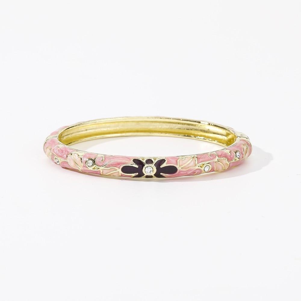 Enamel Vintage Cloisonne Bangle Traditional Women's Hand Bracelet Chinese Flower Bangle  Ladies