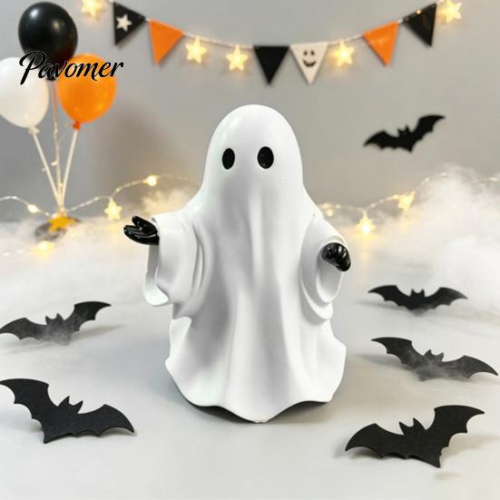 Small Halloween Table Ornament Cute White Ghost Resin Figurine, Miniature Figurine Decoration, Matte Tabletop Centerpiece Finish Statue for Home Shelf