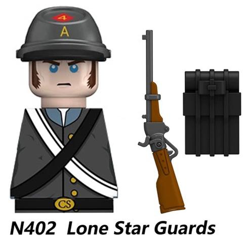 MOC Amerikos pilietinio karo kareivių figūrėlės Statybiniai kaladėlės Vienišos žvaigždės sargybiniai Ginklai Pistoletas kepuraitė Armijos pėstininkai Kaladėlės Žaislai Vaikų dovana