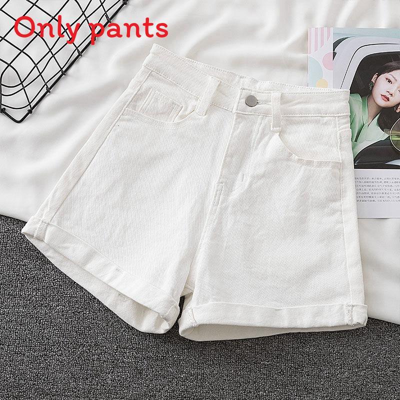 Basic-Baumwoll-Denim-Shorts für Damen, Sommer, hoher Bund mit umgeschlagenen Kanten, Freizeitkleidung