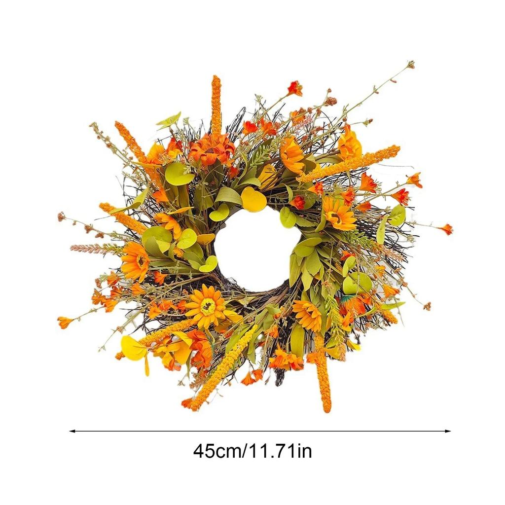 Thanksgiving Decoration Ornament Wreath Maple Leaf Floral Hoop Harvest Festival Autumn Theme Window Display Decoration Garland