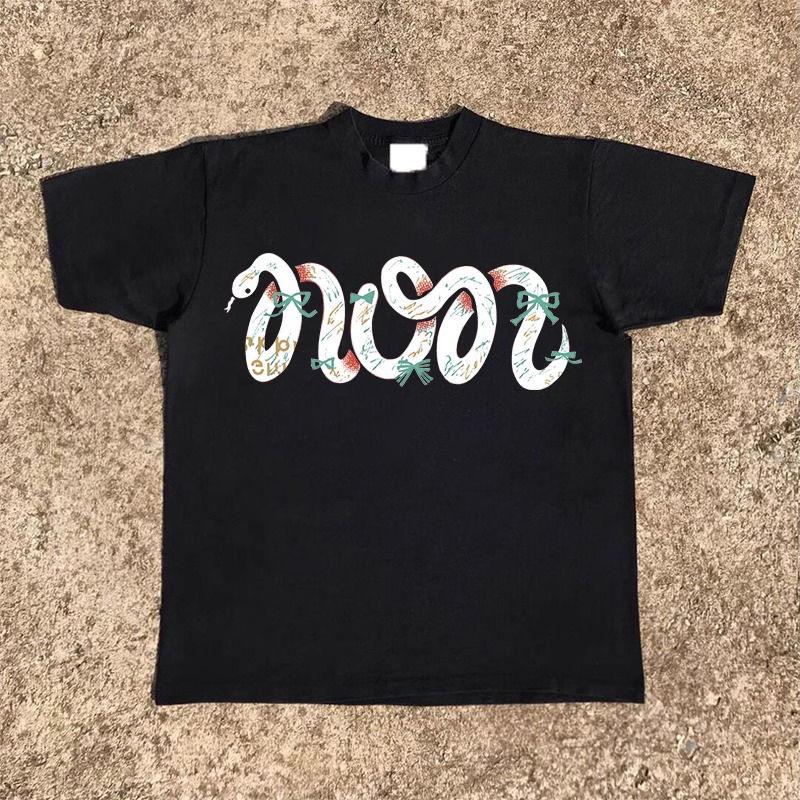 

Creative Snake Printed Pure Cotton T-shirt Men and Women with The Same Round Neck Cotton Short-sleeved T-shirt Drak Style 4XL