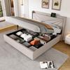 Upholstered Double Bed Storage Box with USB Type C Charging Function Headboard, Linen Material Youth Bed 160x200 with Slatted Frame (Without Mattress)