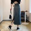 Women's Black A-Line Retro Denim Midi Skirt - High Waist Slimming Style for Spring & Autumn 2025