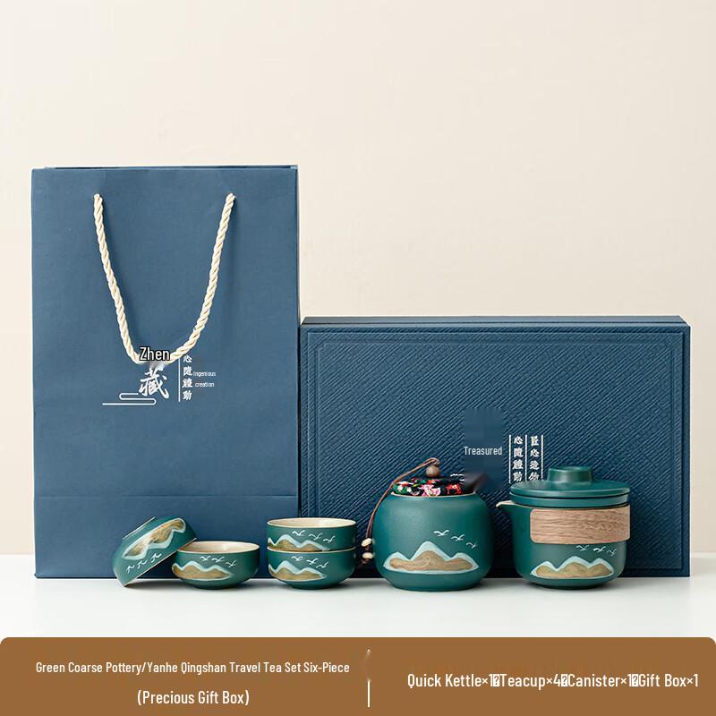 

Chaxun Chinese Ceramic Tea Set - Green Mountains & Flying Birds