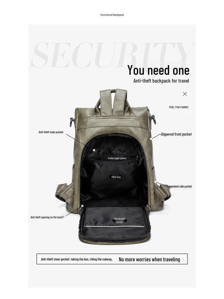 Women's 2025 Spring Fashion Leather Anti-Theft Patchwork Cowhide Backpack