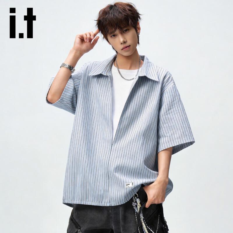 Izzue IT Men s Striped Faux Two-Piece Short-Sleeve Shirt 5XL