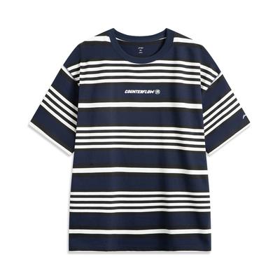 Li Ning CF Striped Comfortable Temperature Control Antibacterial Short Sleeve T-Shirt Men Tops Deep-Iris-Blue ATSV181-2