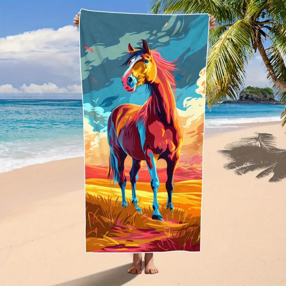 

Vibrant Artistic Horse Beach Towel Patterned Sunscreen And Windproof Suitable For Swimming Pool Camping Travel Blanket W40*H60(CM)