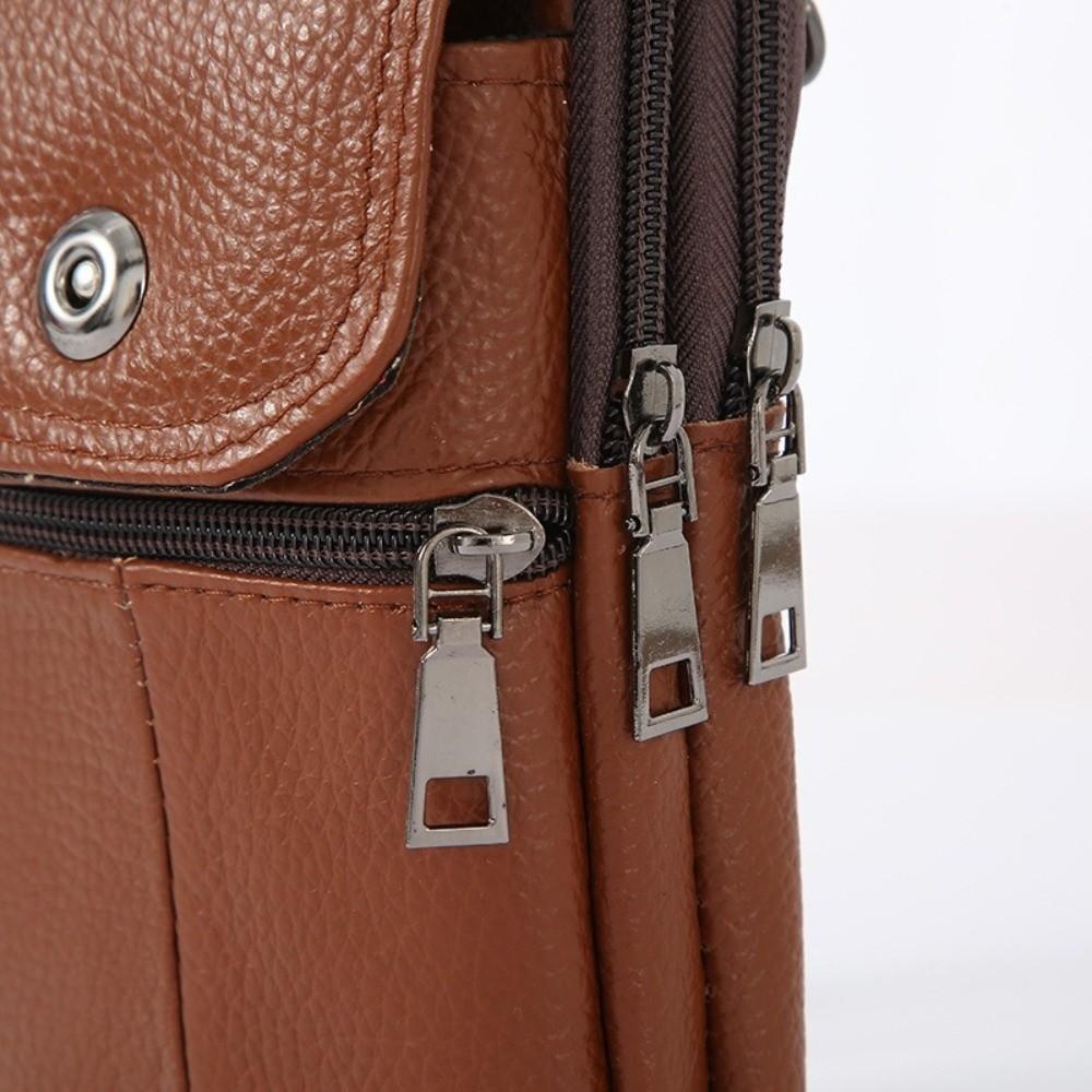 New Cowhide Leather Messenger Bag Multi-Pockets Small Mobile Phone Pouch Solid Color Chest Bag Male