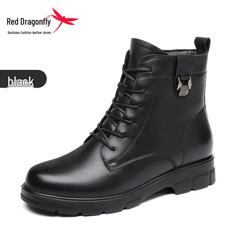 Red Dragonfly Women s British Style Leather Martin Boots - Velvet Lined, Warm Winter Footwear 37