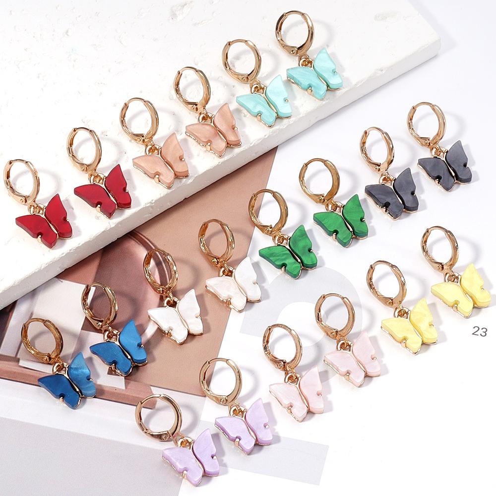 A Pair 2.5×1.3cm Alloy Ear Clip Earrings Acrylic Butterfly Shape Fashion Ear Hooks Diy Women Gift Jewelry Accessories