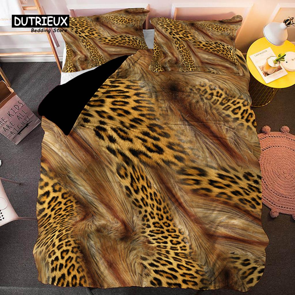 Colorful Leopard Print Bedding Set Microfiber Animal Skin Pattern Print Duvet Cover For Teens Adults Pillowcases Bedroom Decor