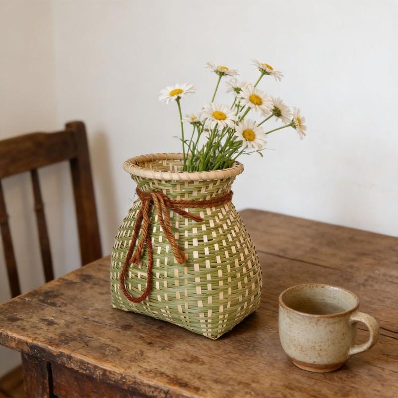 Handwoven Bamboos Fishing Basket and Flower Vases Traditional for Outdoor Lover and Home Decoration