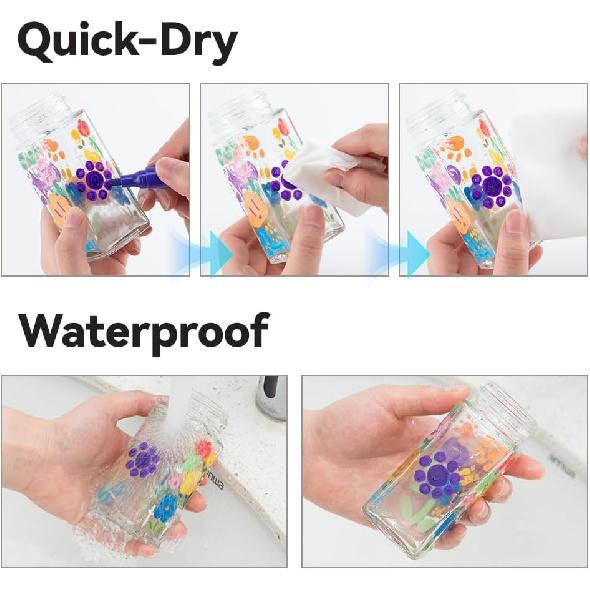 TRANSON 12 Colors Permanent Fabric Markers Oil Based Waterproof for Rocks Crafts Diy Painting Medium Tip