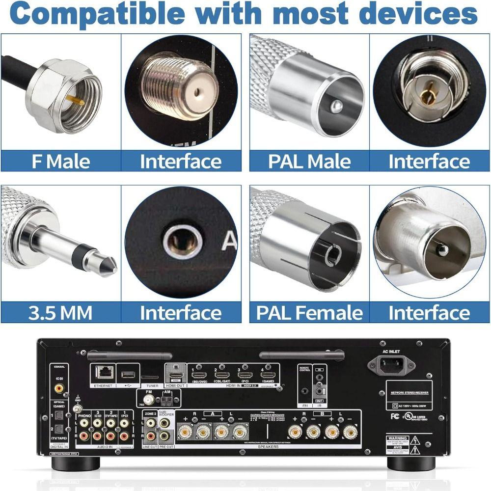 Portable 75Ohm Radio Antenna Universal Stereo FM Antenna Plug Play Aerial Connector Home Theater