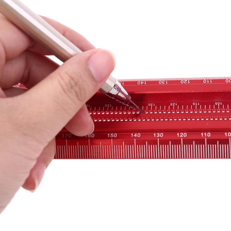 Precision Marking T-Ruler Aluminum Alloy Woodworking Scribe Marking Gauge Deluxe Crossed-out Hole Scribe Ruler 300/400mm
