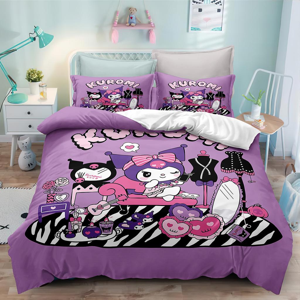 Cute Cartoon Kulomie Print Quilt Cover Pillowcase 3D Digital Printing Three-Piece Set