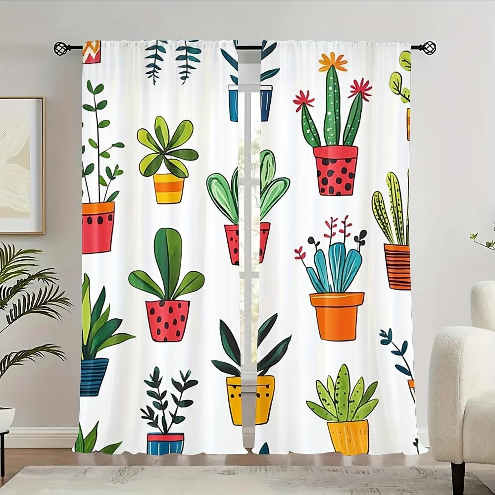 

2Pcs Rod Pocket Potted Plant Print Curtains, Contemporary Polyester Drapes, Machine Washable, Easy Install, No Power Needed 53x116cm 2pc21x46in&Without mount