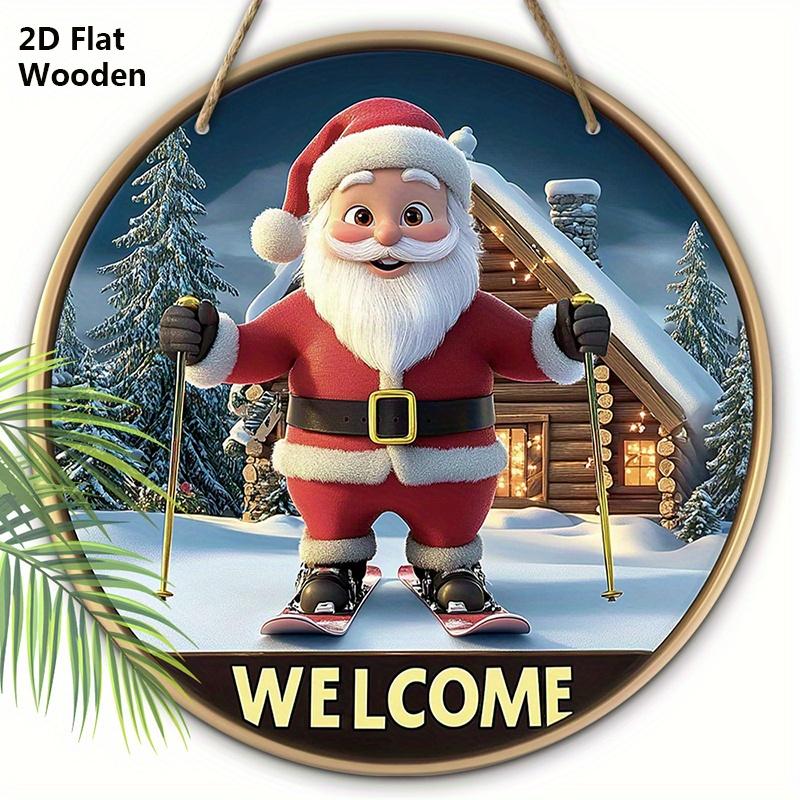 

Мультяшная Рождественская Деревянная Табличка с Узором Санта Клауса - Приветственная Круглая Табличка для Входной Двери, Настенный Декор - Идеальное Рождественское Украшение 20cm/7.87in красный