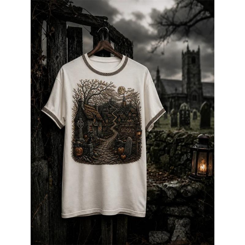 Halloween Men's 3D Skull Short-Sleeve T-Shirt Spooky Club Party Street Style Short-Sleeve Casual Loose-Fitting Men's Top