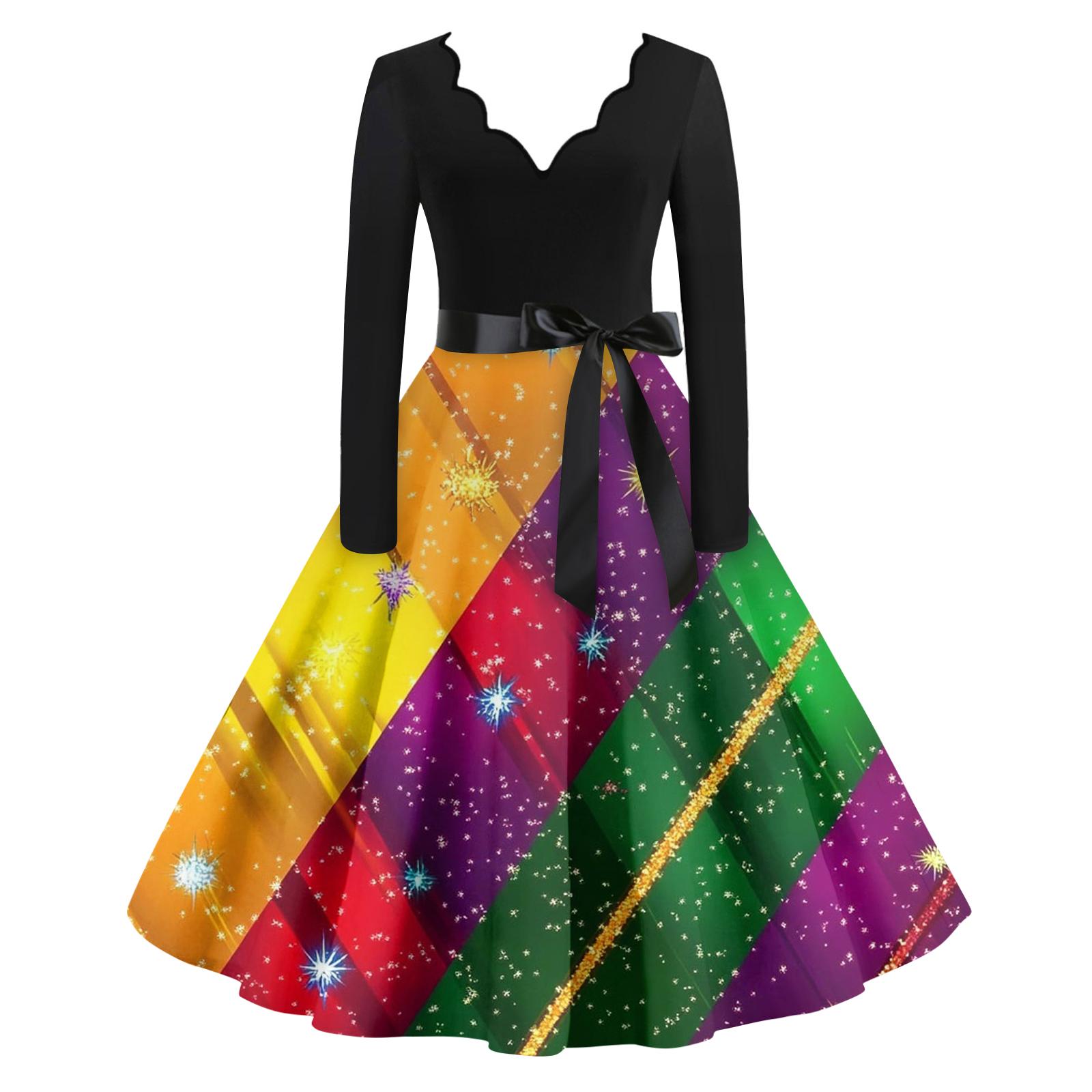 

Женское повседневное модное платье с V-образным вырезом и длинным рукавом с принтом в винтажном стиле XL