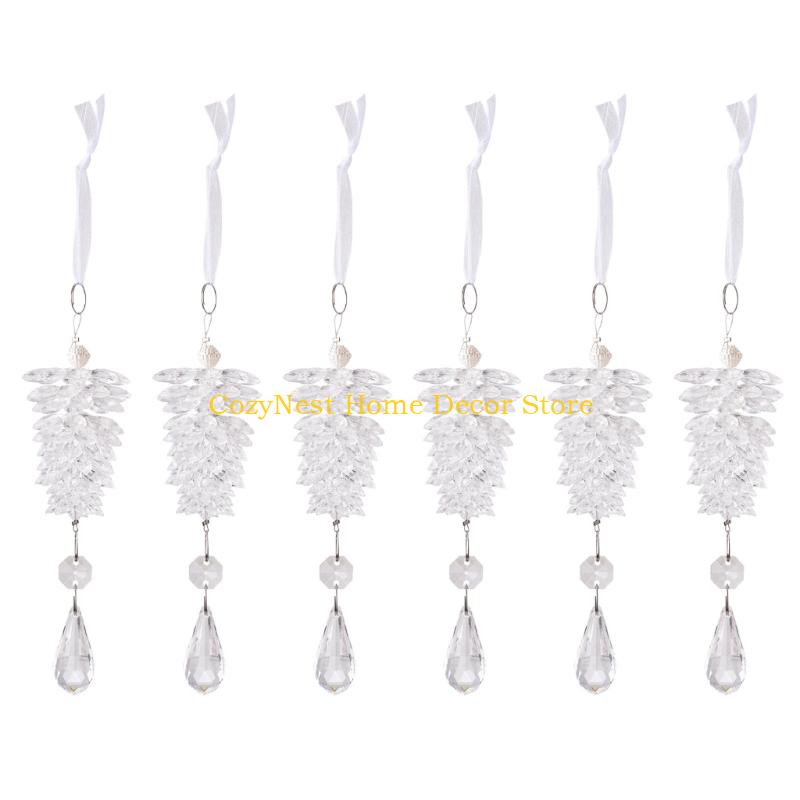 92MF 6 Pcs Simulated Pinecone Pendant Ornament Christmas Decorations Easy To Use For Home Party Garden Decoration