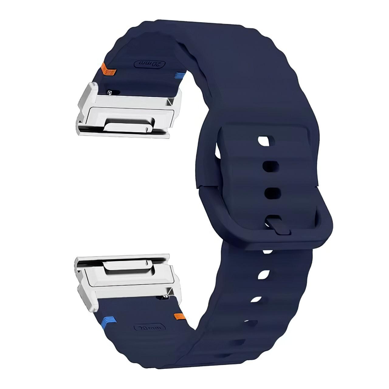 

For Garmin Fenix 8 47mm/Fenix E 47mm 22mm Quick Release Wavy Texture Silicone Watch Strap with Silver Connector Midnight Blue