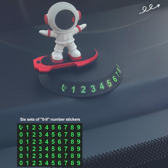 Yousheng Obrotowa Ozdoba na Deskę Rozdzielczą Astronauta 2 w 1 Luminous Cyfrowa Tablica z Numerem Parkingowym z Antypoślizgową Podstawą Akcesoria do Wnętrza Samochodu dla Wszystkich