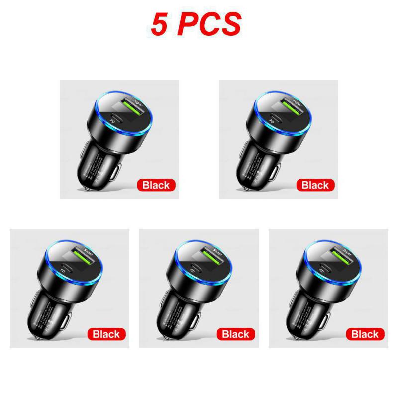 1~5PCS Car Charger Digital Display Fast Charging 20w Car Supplies Phone Charger Multifunctional Type-c Car Accessories