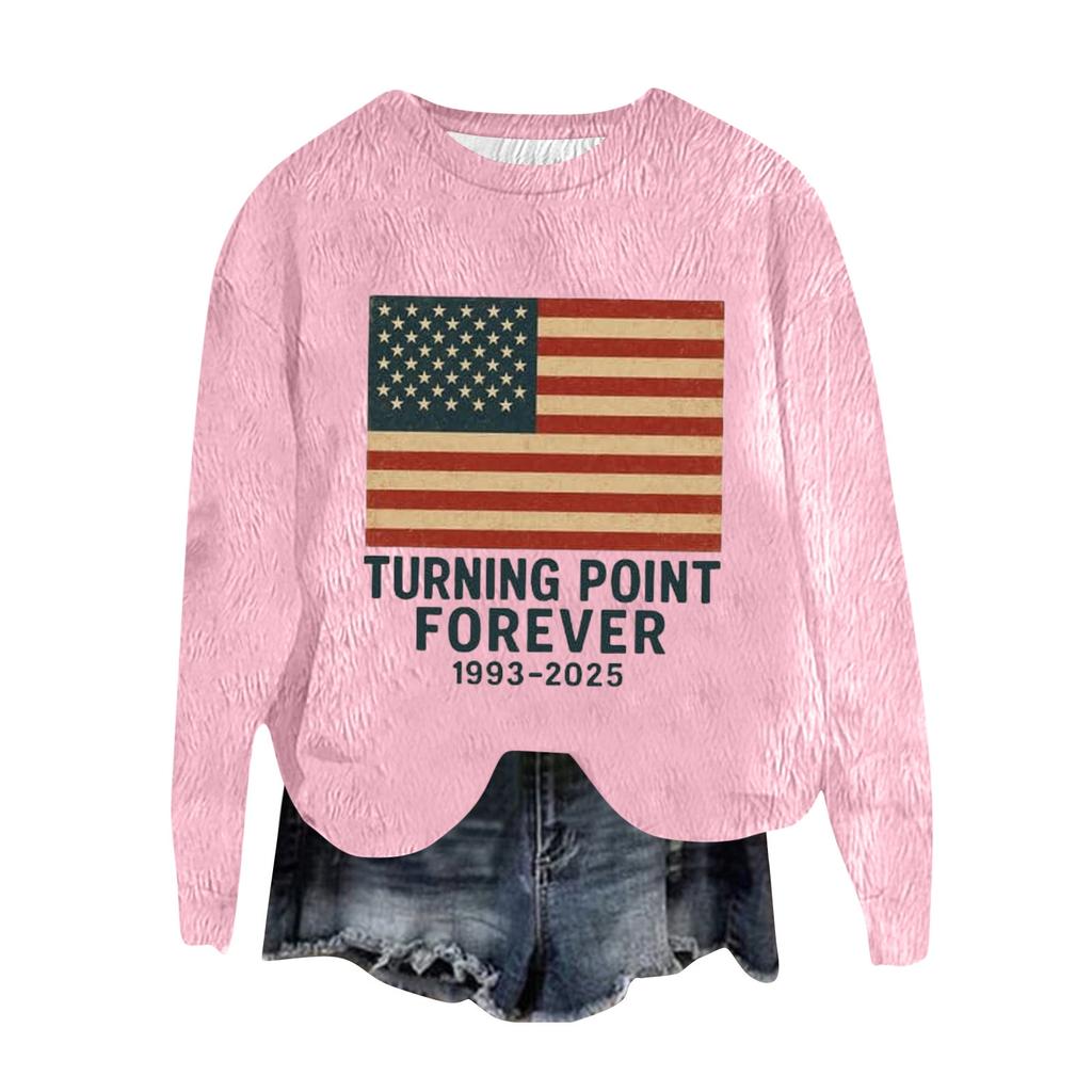 Women's Fashion Round Neck Pullover Top Long Sleeve Tee Printed Sweatshirt