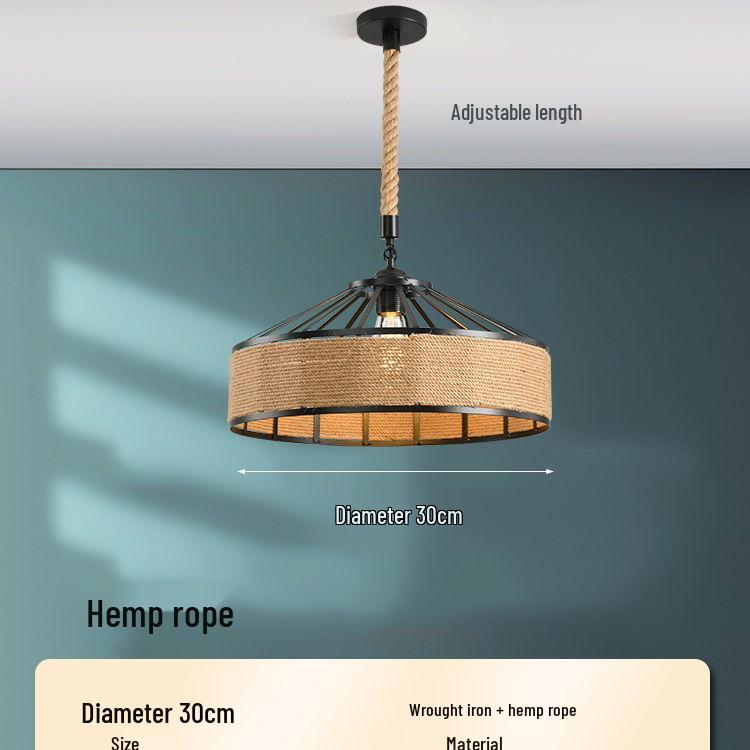 

Retro Wrought Iron Pendant Light – Hemp Rope Design for Clothing Stores, Cafes, Restaurants, and Bars 30cm fixture + regular cord