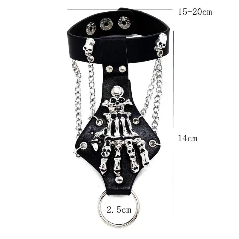 Steampunk Totenkopf Finger PU Leder Armband Für Männer Gothic Silberfarben Gliederkette Armbänder Armreifen Rock Halloween