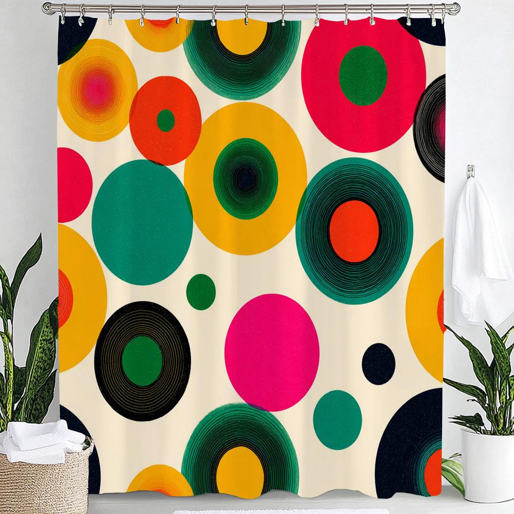1pc Modern Minimalist Color Dot Pattern Shower Curtain,Bathroom Decorative Curtain, Printed Fabric Home Curtain with Hooks