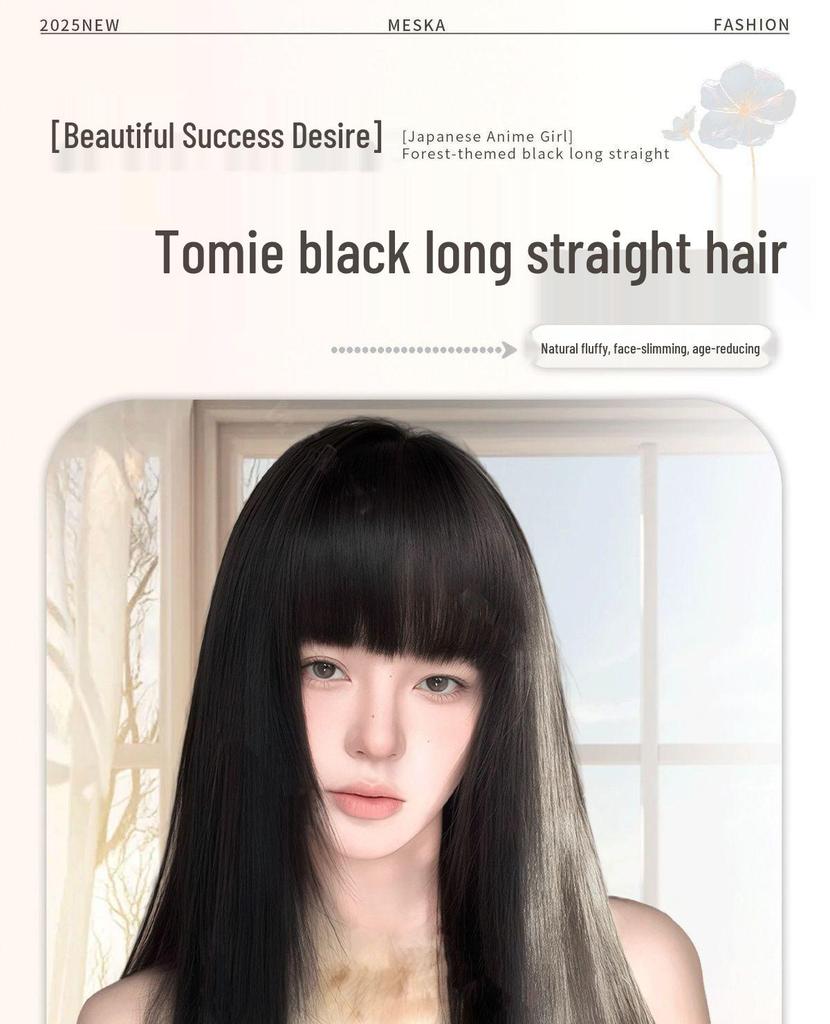 Tomie-Style Lolita Black Long Straight Wig – Natural Fluffy Simulation Hair for Daily Use