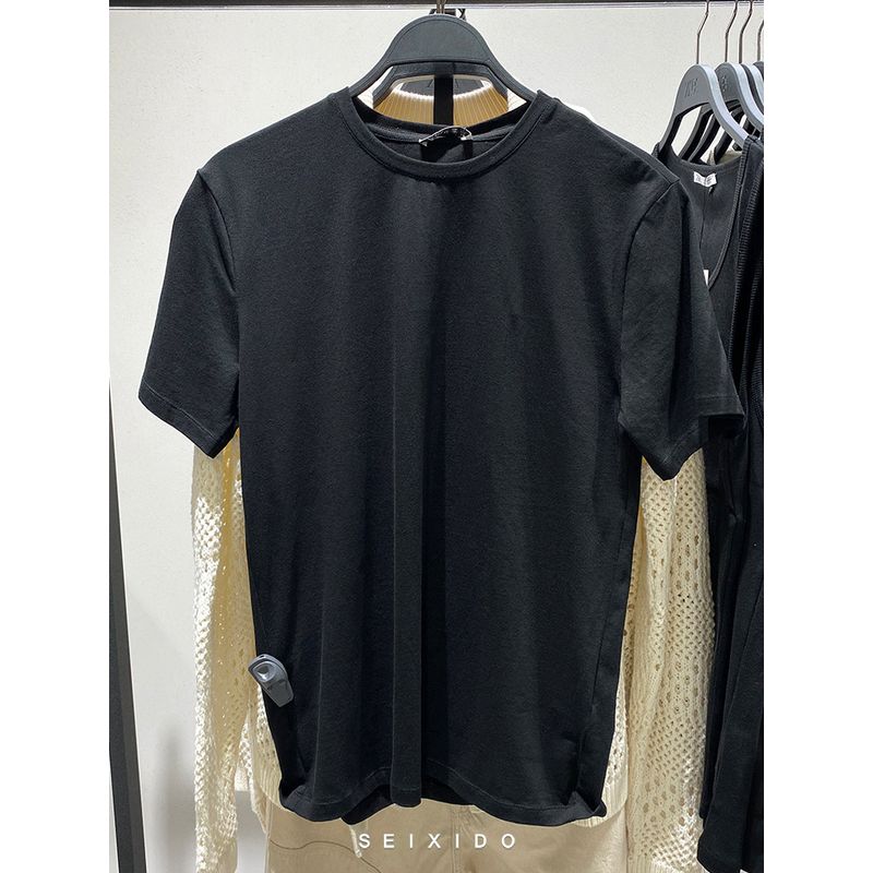 Men's Minimalist Silm Bottoming Black T-shirt Short Sleeve