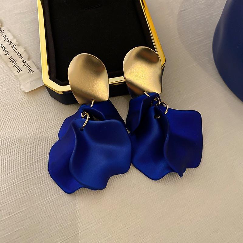 Colorful Rose Petal Drop Earrings For Women Girls Personality Simple Dangle Earrings Party Wedding Ear Jewelry