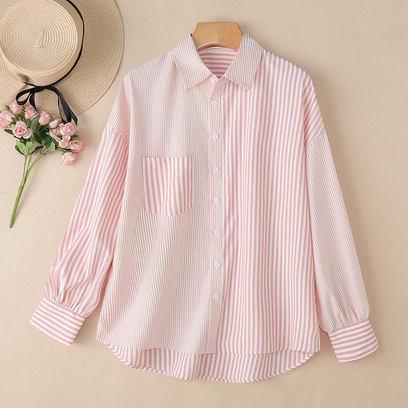 ZANZEA Damen Kentkragen Langarm Lässige Gestreifte Bluse