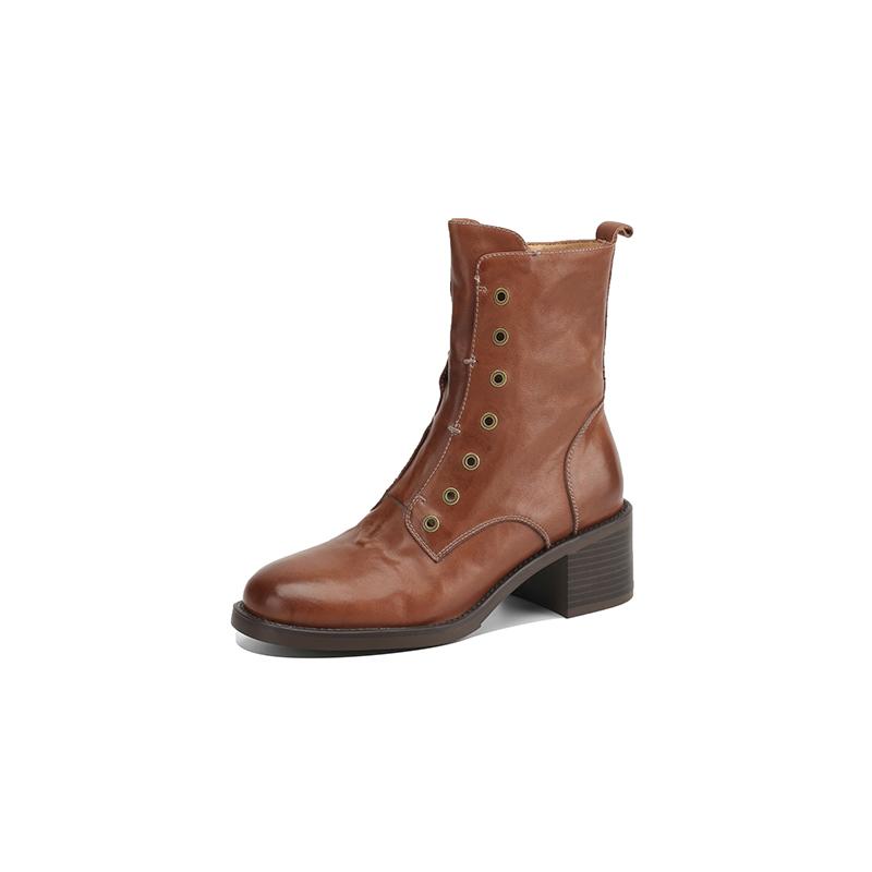Fashion 2025 Winter Women Shoes Genuine Leather Women Boots Mid-calf Modern Boots Women Solid High Heel Boots Ladies Shoes