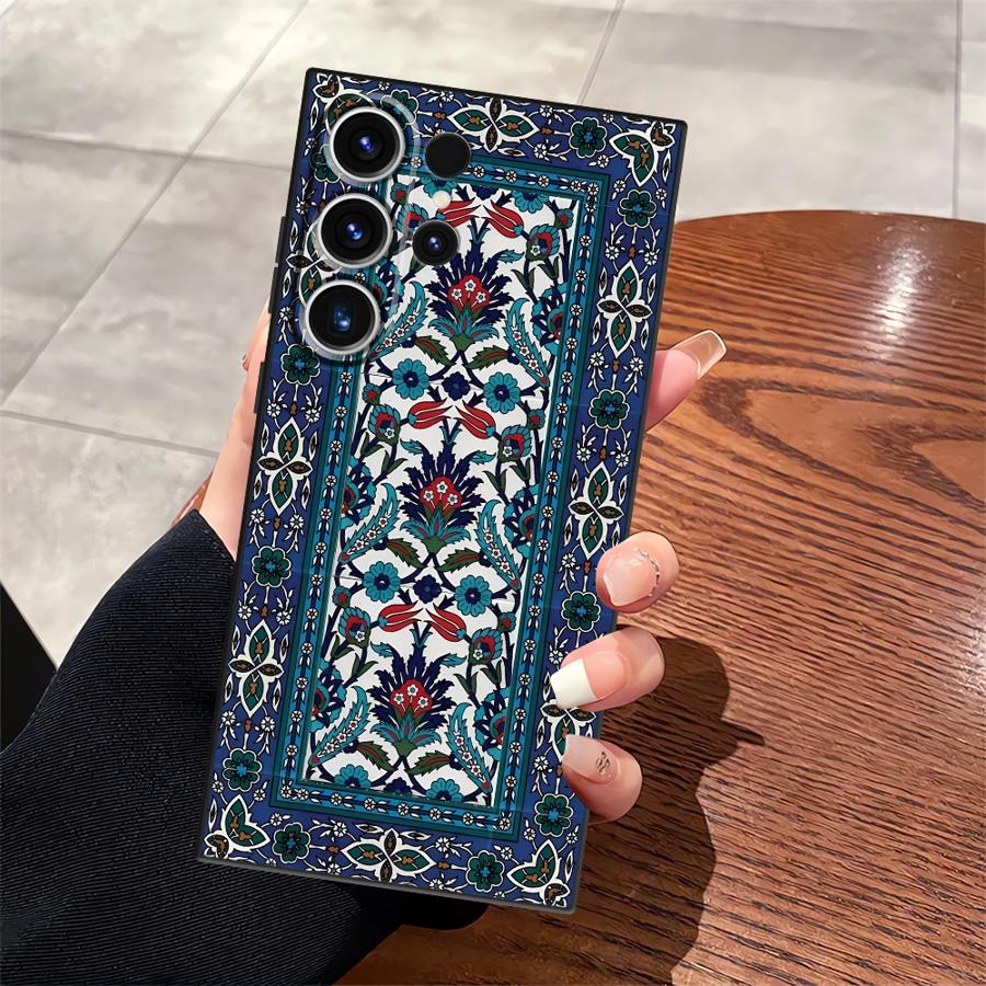 Retro Ethnic Totem Pattern Black Soft Phone Cover Case for Samsung Galaxy S21 FE S25 Edge S23 Ultra S24 Plus S20
