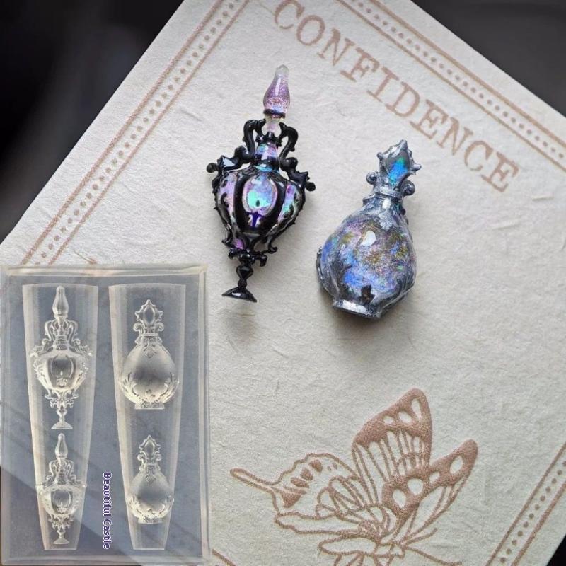 Cute Pig 3D Silicone Nail Mold Retro Flower Vase Chinese Style Candle Holder Transparent Nail Templates Diy Manicure Design Tool