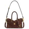 Rhyder 24 Studded Gold Lock Decorated Suede And Smooth Leather Crossbody Tote Bag Medium Women Handbags Brown CFN70-B4Z5D