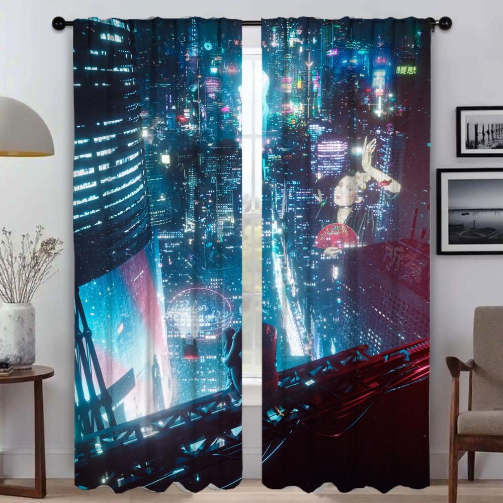Japan Neon 3D Reams Window Curtain for Room 2 Panel Anti-mosquito Curtains Tulle for Bedroom Halloween Decoration Partition Home