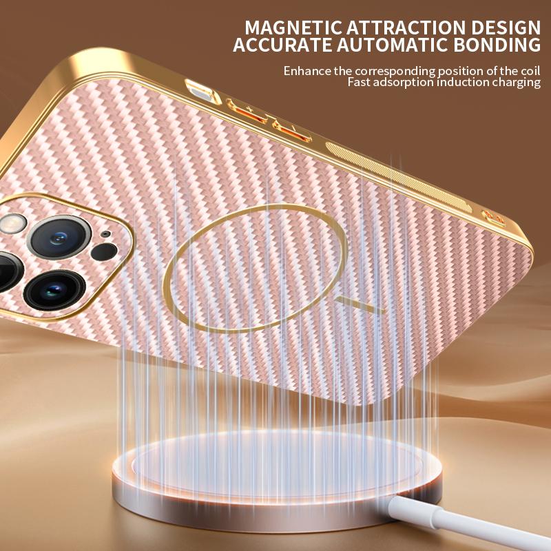 For iPhone 13 Pro Max Phone Case Carbon Fiber Textured Electroplated TPU Back Cover