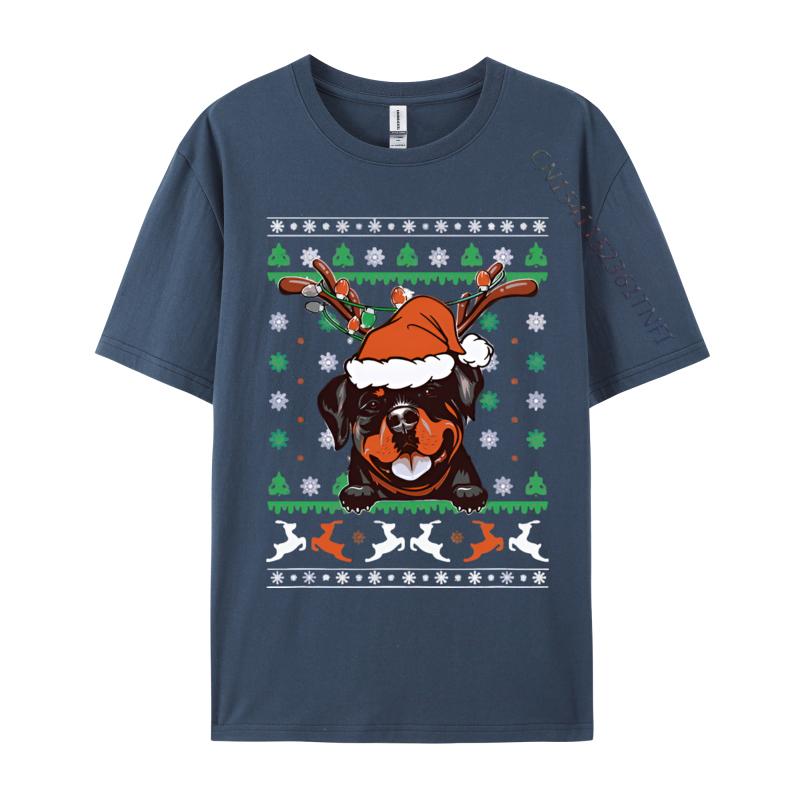 Classic Tshirt Ugly Christmas Rottweiler Reindeer Tshirt For Unisex Printed T Shirt Cotton Green And White Graphic T Shirt