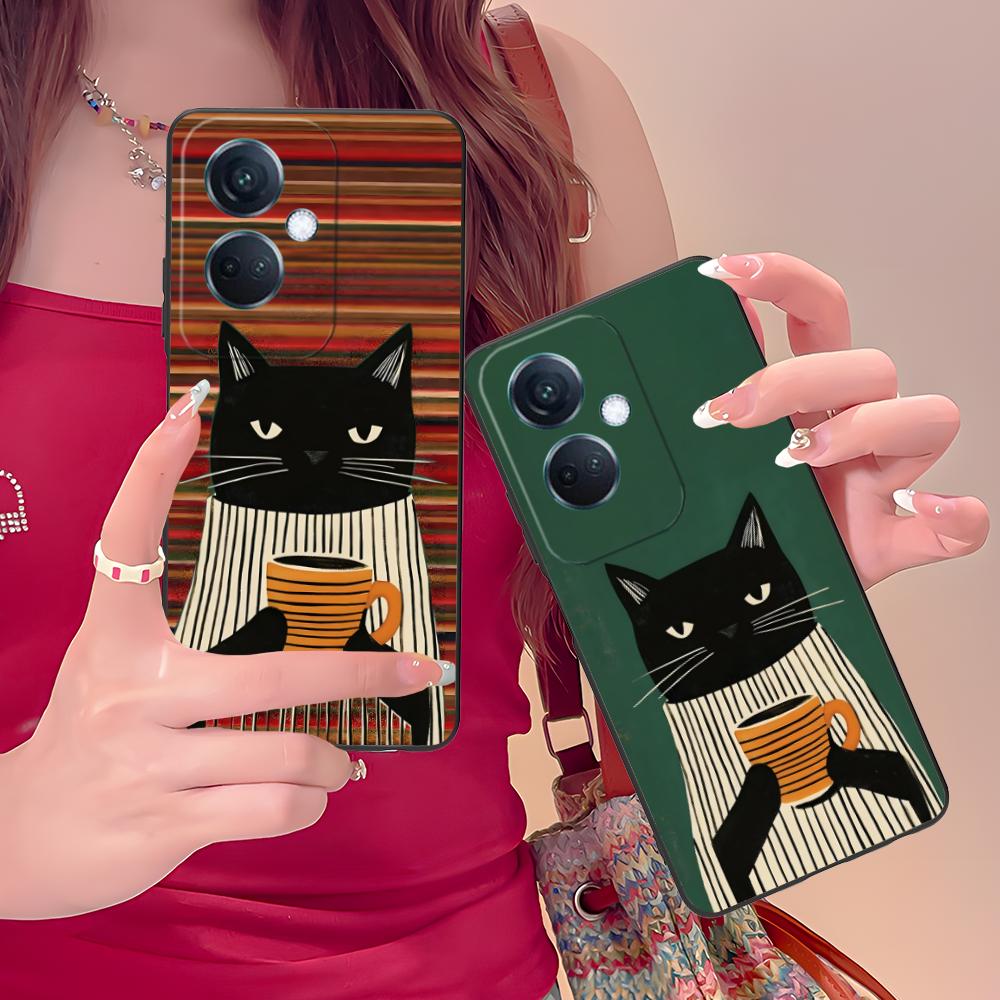 Cute Coffee Cat Matte TPU Mobile Phone Case for OPPO Reno 14 13 12 11 10 9 8 7 6 5 F T Pro 5G Colorful Printing Cover