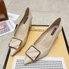 55-Pointed head shallow mouth single shoes square buckle commuter work shoes comfortable thick heel high heels comfortable height increase