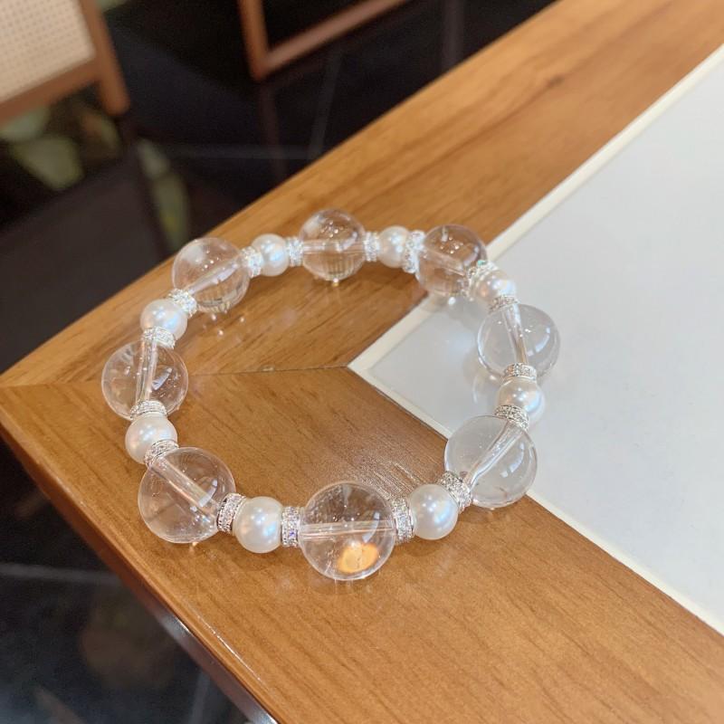 Natural White Quartz Crystal Bracelet Women 14mm Large Beads Handmade Strand Jewelry With Shell Elegant Minimalist