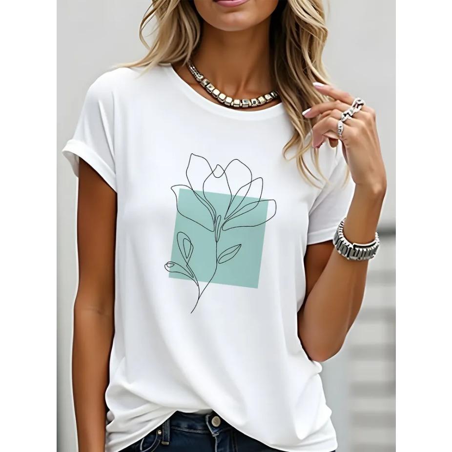 Women Cartoon Printed Short Sleeve O Neck T Shirt Cotton Summer Tees